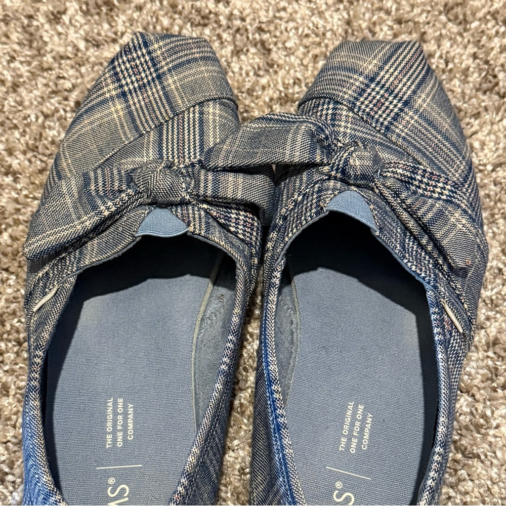 Toms Blue Plaid Bow Flats